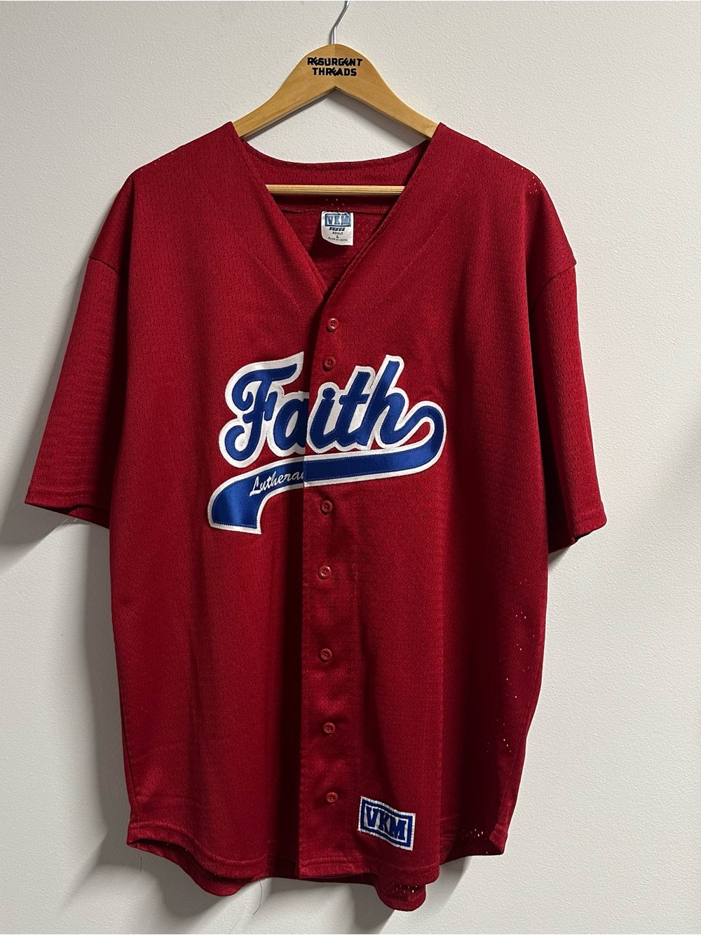 VKM Faith Lutheran Jesus Christ Baseball Jersey Red Large